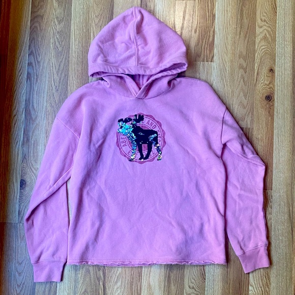 abercrombie kids Other - Abercrombie Kids Pink Crop Fleece Hoodie 15 16 small flip sequins